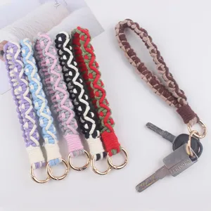 Handmade woven wrist lanyard keychain colorful braided phone strap bag charm accessory