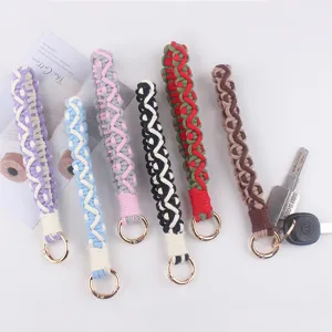 Handmade woven wrist strap keychain macrame key ring cute cotton lanyard for women gift