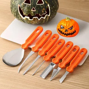 Professionelles 7-teiliges Halloween-Kürbis-Schnitzset mit orangefarbenem Griff