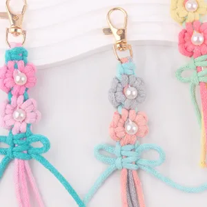 Handgefertigte geflochtene Gänseblümchen Perlen Schlüsselanhänger Baumwollseil Taschenanhänger