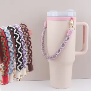 Handgefertigt Gewebt Wasserflaschenband Baumwolle Macrame Flaschenschlinge Tragegriff Ersatz Tasse Hülse Kordel Mit Metallschnalle Für Becher Damen Herren Reise Outdoor