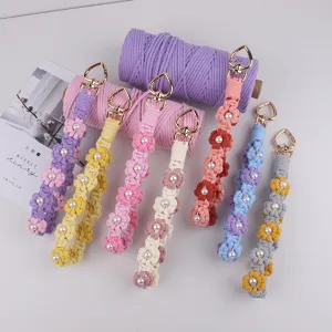Handgemachte Perlen Gänseblümchen Handy Lanyard geflochtener Schlüsselanhänger Taschendekor
