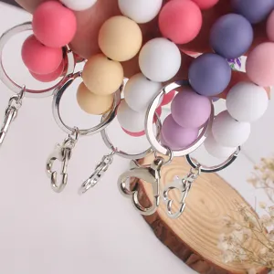 Silicone bead wristlet keychain with heart clasp, colorful keychain bracelet for keys.
