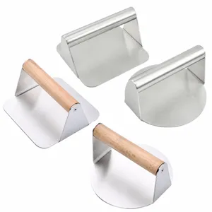 Ensemble de presses à steak en inox avec poignées en bois et métal