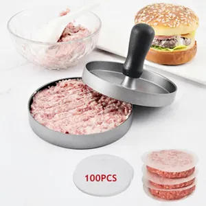 Vue détaillée du kit presse à hamburger en inox 304 avec 100 feuilles de papier
