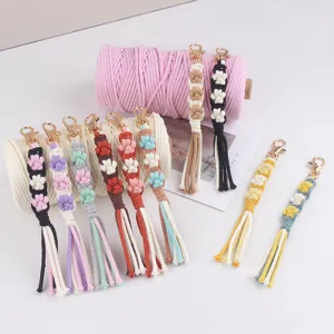 Handmade woven cotton rope keychain cute paw print bag charm gold lobster clasp accessories