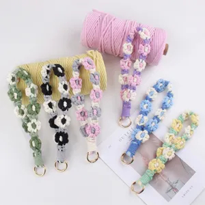 Portachiavi Intrecciato a Mano in Corda di Cotone con Margherita Cordino per Telefono Stile Ins Grazioso Anello per Chiavi Accessorio Regalo