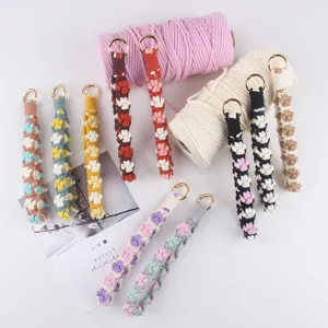 Handmade macrame keychain cute paw design cotton woven key ring bag charm accessory