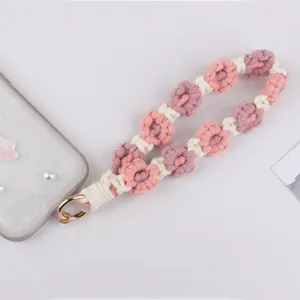 Cinturino per telefono con fiore all'uncinetto fatto a mano cordino in cotone rosa viola