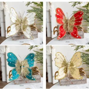 Detailansicht hochwertiger Stoff-Simulationsschmetterling Weihnachtsbaum Blumen-Accessoires.