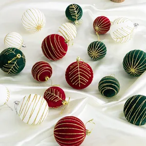 Beflockte Weihnachtskugeln Samt rot grün weiß Christbaumkugeln Deko Anhänger 8cm