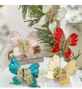 Stoff Simulation Schmetterling Weihnachtsbaum Dekoration Blumen Zubehör Party Dekor
