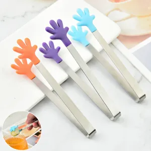 Creative mini stainless steel food tongs with colorful silicone hand-shaped tips