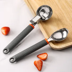 Edelstahl Eiskugelbereiter Melonenausstecher Fruchtlöffel Mit Silikonriffelgriff Küchenhelfer Für Dessert