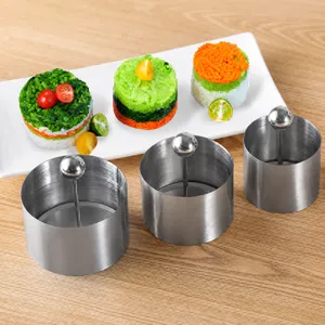 Professional 3-piece stainless steel round food molds for layered salad and cake decoration
