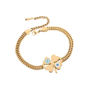 Gouden roestvrijstalen klaverblad boze oog armband voor vrouwen mode sieraden accessoire