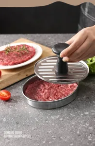 Stainless steel burger press patty maker kitchen tool for making delicious hamburgers easily.