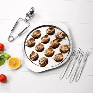 Roestvrijstalen escargot bord set met 12 gaten, slakken tang en vorken voor thuis.