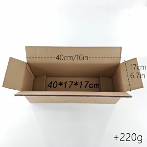 Corrugated cardboard shipping box with 40x17x17cm dimensions and durable brown kraft paper.