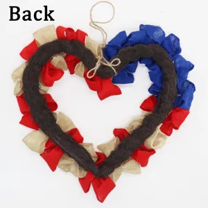 Guirnalda de corazón patriótica 4 de julio yute colgante decoración rojo blanco azul accesorio de fiesta