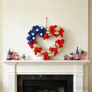 Guirnalda en forma de corazón de bandera americana para decoración patriótica de arpillera.