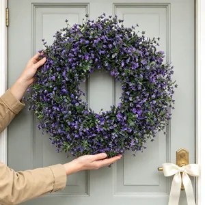 Kunstmatige paarse bloemenkrans voor voordeur lente en zomer huisdecoratie groenlinger
