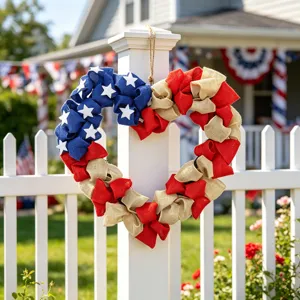Guirnalda de corazón con bandera americana para independencia, decoración colgante de yute.
