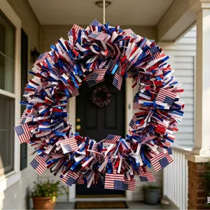 Ghirlanda Giorno dell Indipendenza Americana Rosso Bianco Blu Tinsel Decorazione Porta
