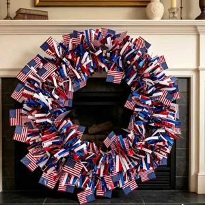Ghirlanda patriottica per il Giorno dell'Indipendenza americana, decorazione festa rosso bianco blu.