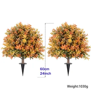 Pianta di eucalipto artificiale autunnale con picchetto, topiaria da 60cm per decorazioni casa.