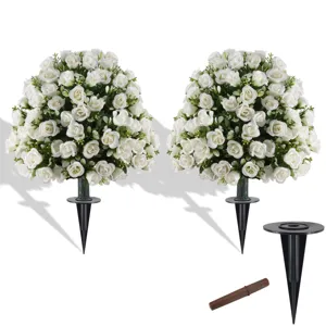Faux Rose Topiary Garden Stake Outdoor Artificial Rose Ball Flower Tree For Patio Yard Home Decoration Ornaments