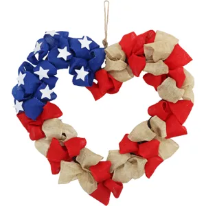 Guirnalda de corazón con bandera americana para decoración del Día de la Independencia en yute.
