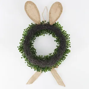 Couronne de lapin de Pâques plante verte artificielle décoration suspendue pour porte d'entrée