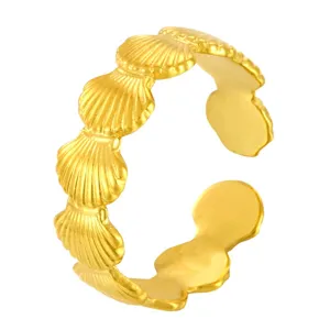 Goldener Edelstahl Muschel offener Ring Vintage Strand Stil Mode Schmuck Großhandel Zubehör