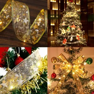 Weihnachts LED Band Lichterkette Gold Mesh, warme weiße Lichter für Weihnachtsbaum