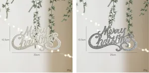 Weihnachten Hängeschild Merry Christmas Deko Baum Anhänger 20x10,5cm silber weiß festlich