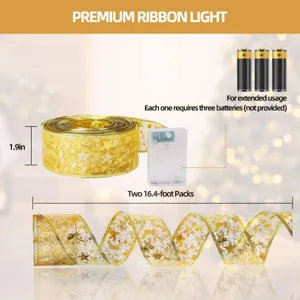 Goldene Weihnachts-LED-Bandleuchte mit Sternenmuster, zwei 16,4ft Päckchen für Festdeko.