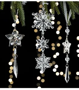 Kristall Acryl Weihnachtsbaum Hängeornamente Schneeflocke Stern Anhänger Detail Ansicht.