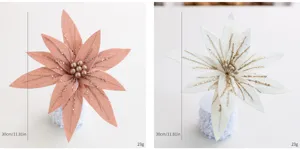 Künstliche Weihnachtsblume Poinsettie Samt Glitzer Pailletten 30cm Weihnachtsdeko