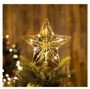LED Weihnachtsbaumspitze leuchtender Eisen Draht Stern Weihnachtsdeko Detailansicht festlich
