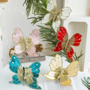 Luxus Stoff Schmetterling Weihnachtsbaum Dekoration Glitzer Strass Hängedekoration Für Feiertag Party Heimtextilien