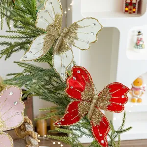 Weihnachtsbaum Schmetterling Dekoration Glitzer Stoff Ornament Weihnachtsfeier Blumen