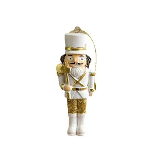Weihnachten Harz Nussknacker Soldat Ornament weiß Gold Hängend Dekoration für Baum Fest