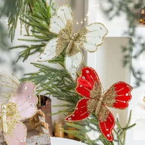 Weihnachtsbaum Schmetterling Deko Glitzer Stoff Hängende Ornamente Festliche Blumen Party