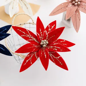 Weihnachten Künstliche Blume Flanell Weidenblatt Ornament Glitzer Pailletten Dekor Weihnachtsbaum Anhänger DIY Festival Party Deko