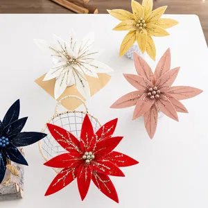 30cm Samt Weihnachtsblume künstlicher Weihnachtsstern mit Glitzer für DIY Party Dekoration