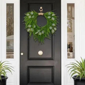Artificial eucalyptus pine wreath for front door decor, spring green hanging floral wreath