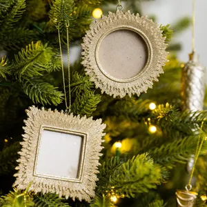 Goldene Harz Weihnachtsbaum Fotorahmen zum Aufhängen, DIY Bilderrahmen Feiertagsdekor.