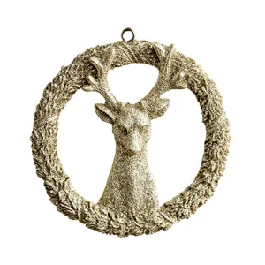 Goldener Glitzer Rentier Weihnachtsbaum Hängender Schmuck Harz Elch Kranz Dekoration