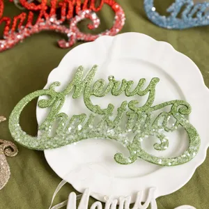 Weihnachten Glitzer Merry Christmas Hängeschild festlich Baum DIY Party Deko Requisite